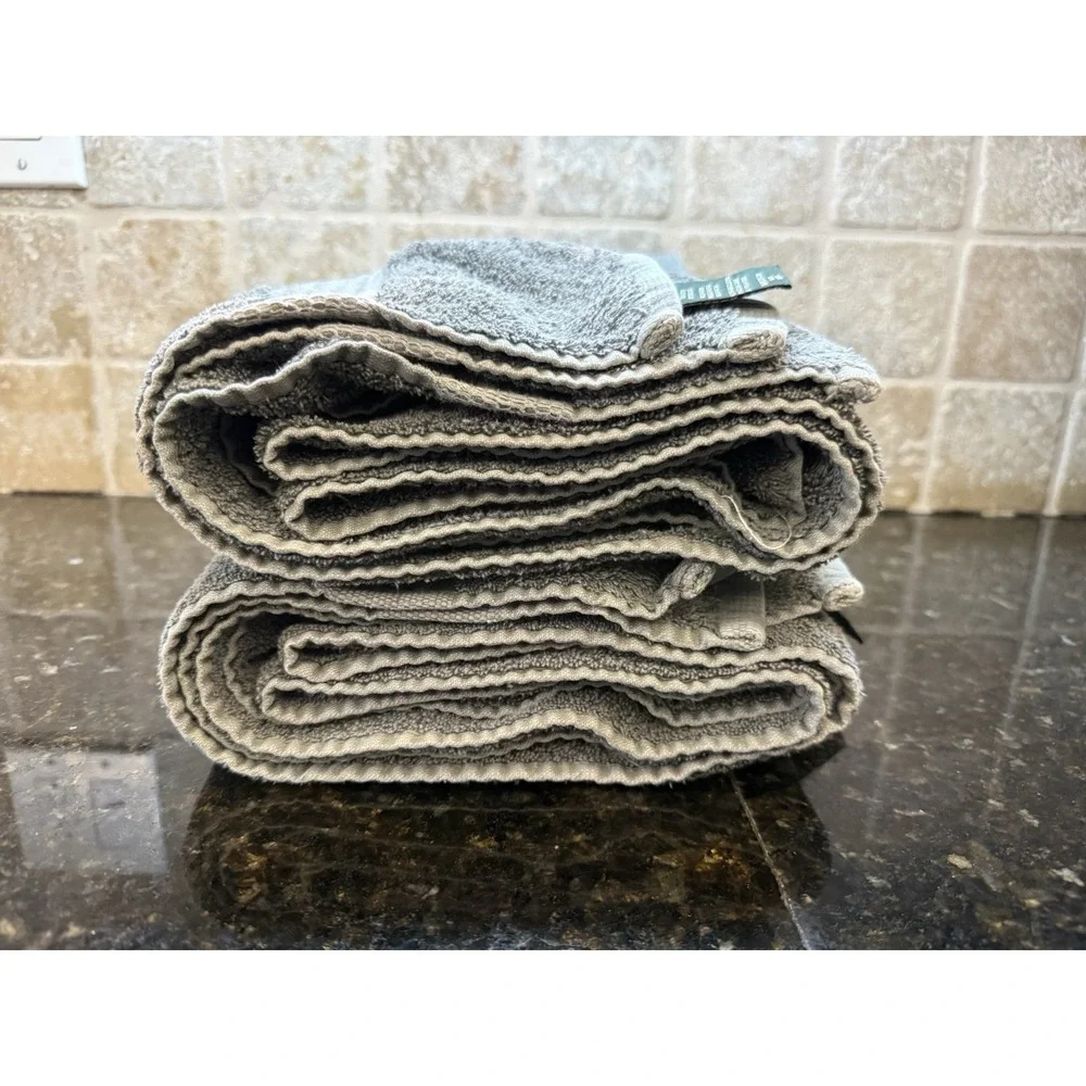 Grey Ralph Lauren Large Bath Towel Set of Two 52x31 *flaw/stain*